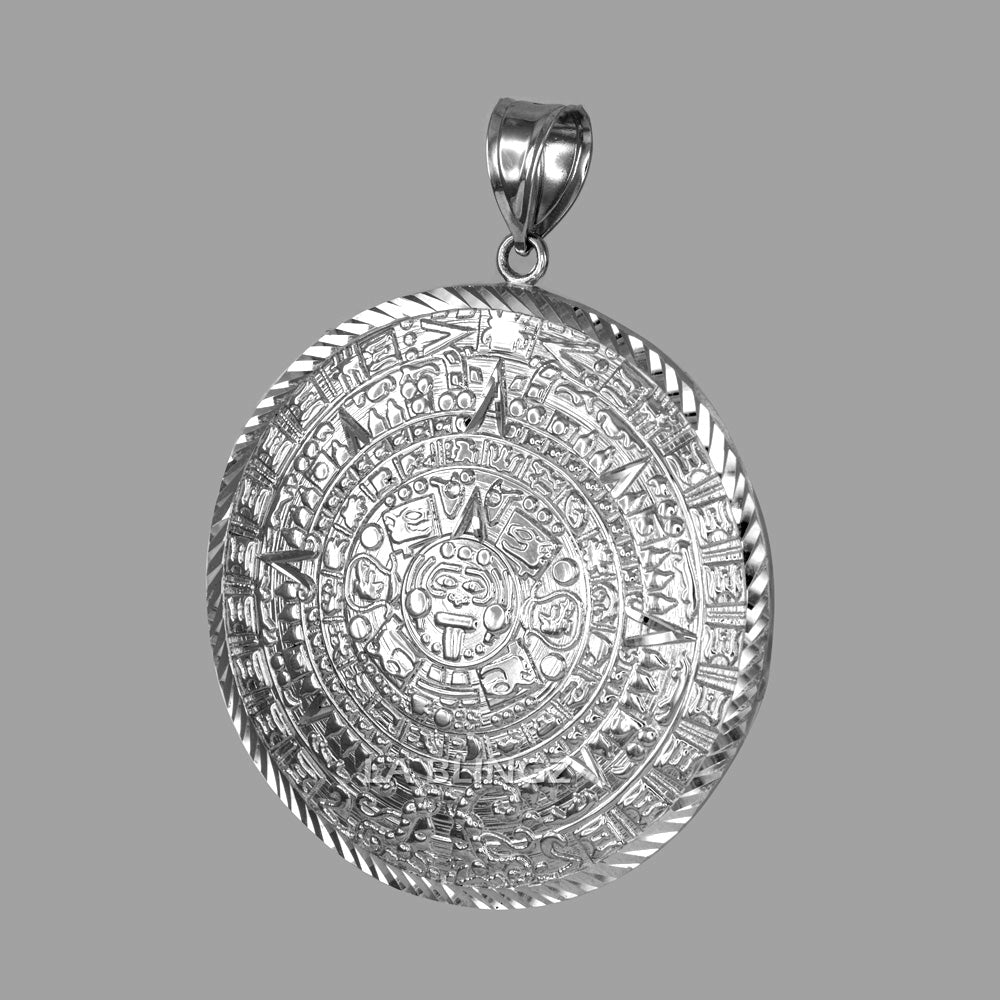 Sterling Silver Aztec Mayan Sun Calendar Extra Large Pendant (XL/XXL) Karma Blingz