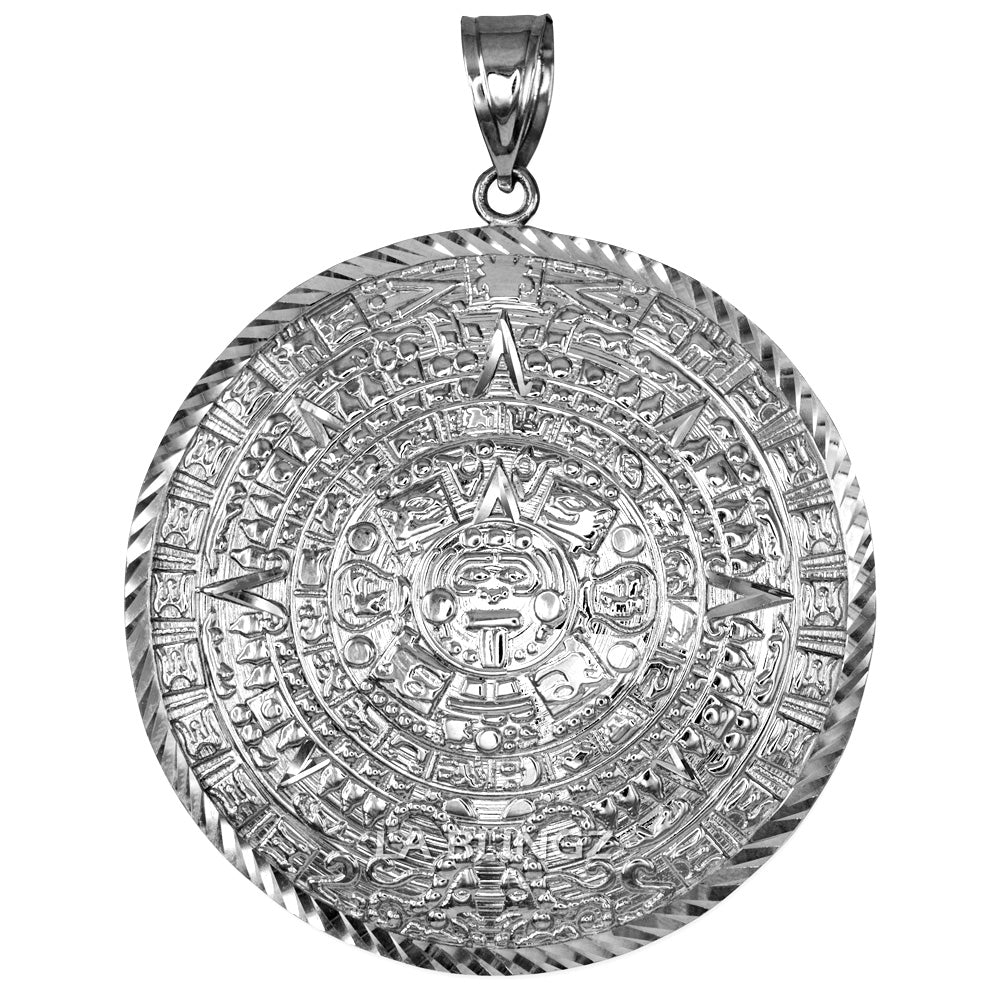 Sterling Silver Aztec Mayan Sun Calendar Extra Large Pendant (XL/XXL) Karma Blingz
