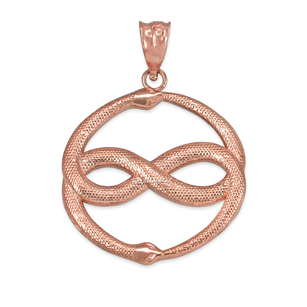 Gold Double Ouroboros Infinity Snakes Pendant Necklace (yellow, white, rose gold, 10k, 14k) Karma Blingz
