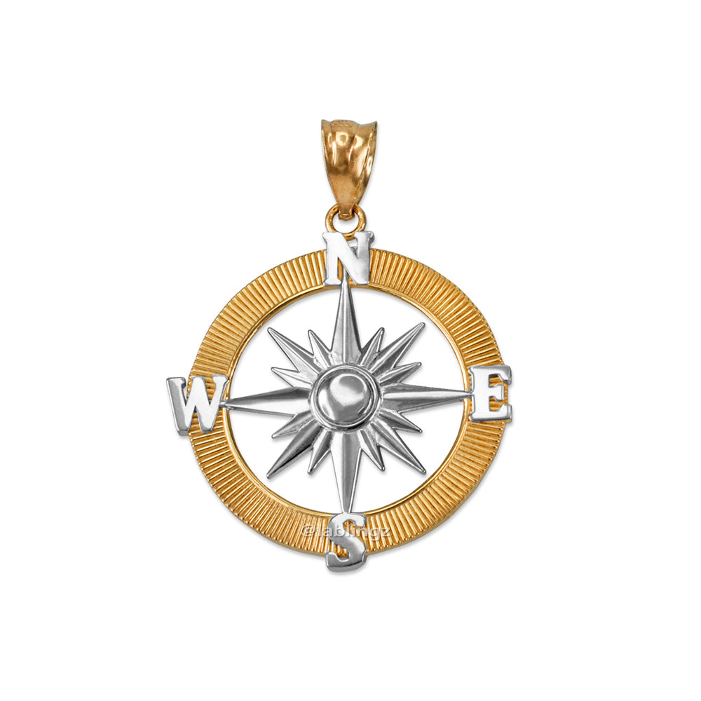 Gold Compass Pendant Necklace (yellow, white, rose gold, 10k, 14k) Karma Blingz