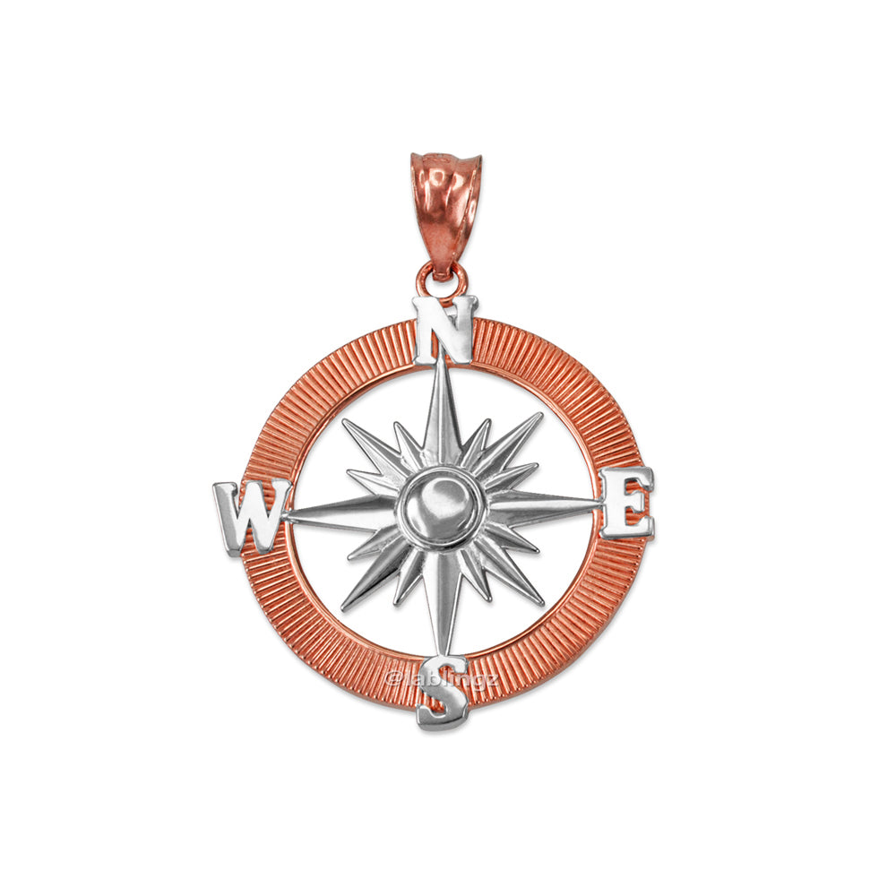 Gold Compass Pendant Necklace (yellow, white, rose gold, 10k, 14k) Karma Blingz
