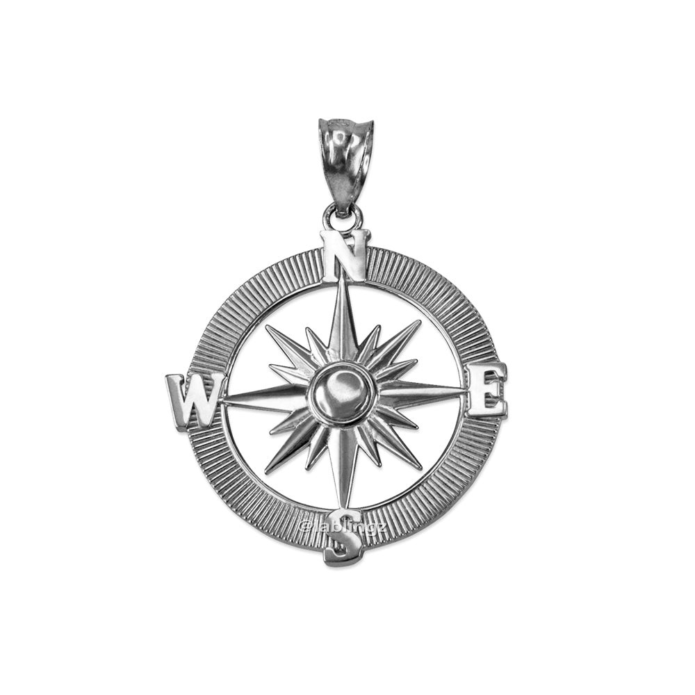 Gold Compass Pendant Necklace (yellow, white, rose gold, 10k, 14k) Karma Blingz