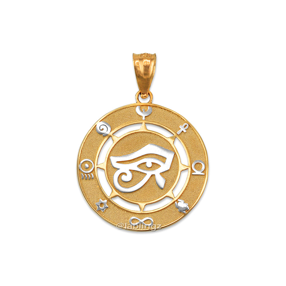 Gold Egyptian Eye of Ra Amulet Pendant Necklace (yellow, white, rose gold, 10k, 14k) Karma Blingz