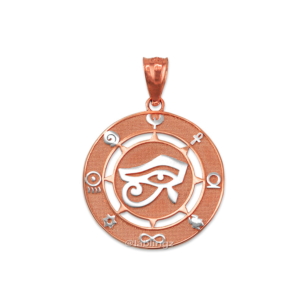 Gold Egyptian Eye of Ra Amulet Pendant Necklace (yellow, white, rose gold, 10k, 14k) Karma Blingz