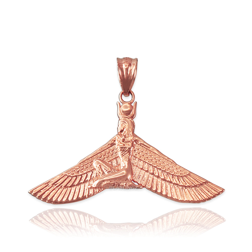 Gold Isis Egyptian Winged Goddess Pendant Necklace (yellow, white, rose gold, 10k, 14k) Karma Blingz