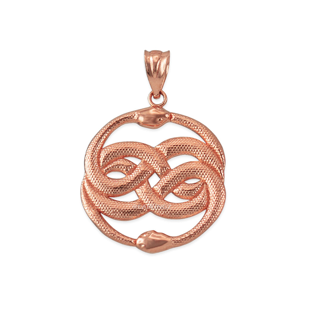 Gold Double Infinity Ouroboros Snakes Pendant Necklace (yellow, white, rose gold, 10k, 14k) Karma Blingz