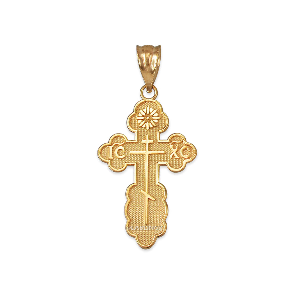 Gold Eastern Orthodox St. Olga Cross Pendant Necklace (yellow, white, rose, 2-tone gold, 10K, 14K) Karma Blingz