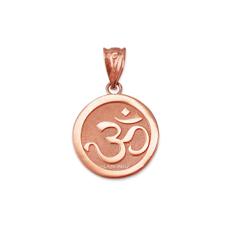 Gold Om Yoga Medallion Charm Necklace (yellow, white, rose gold, 10K, 14K) Karma Blingz