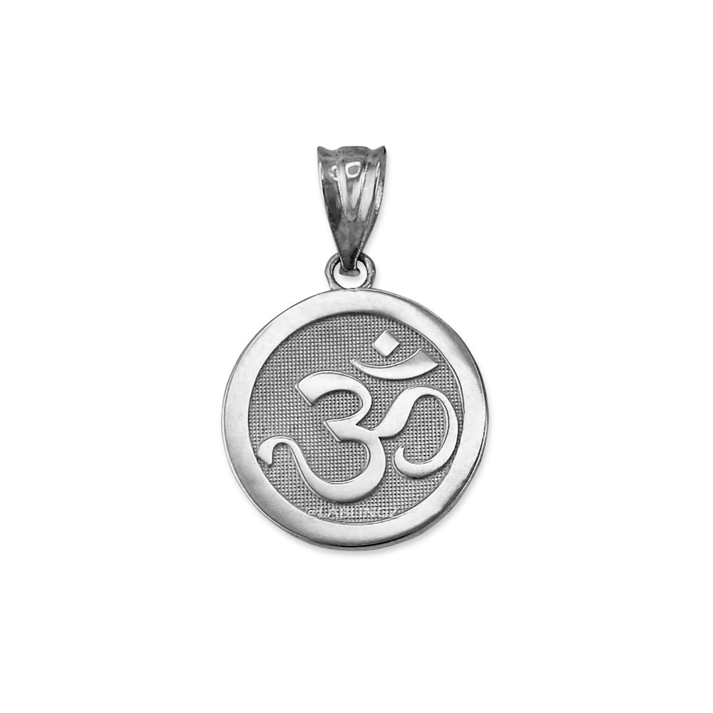 Gold Om Yoga Medallion Charm Necklace (yellow, white, rose gold, 10K, 14K) Karma Blingz