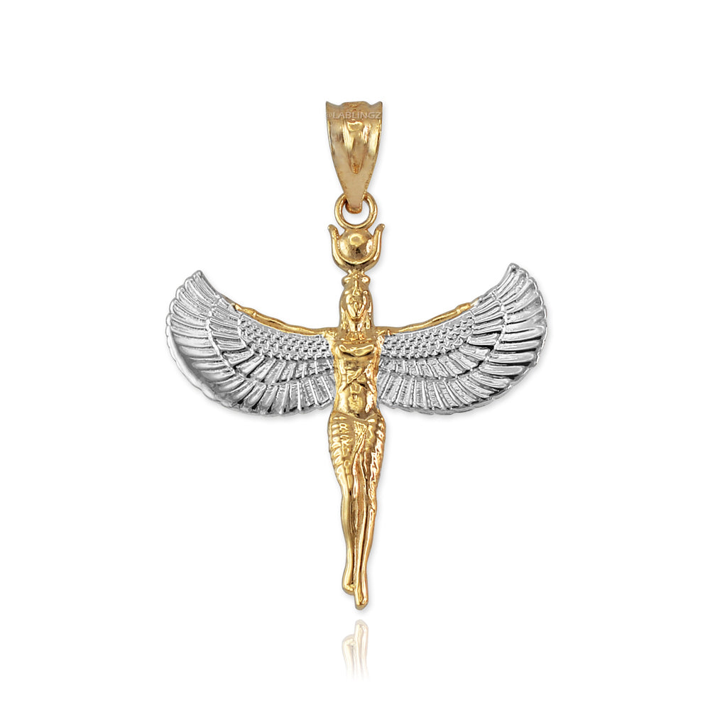 Gold Isis Egyptian Winged Goddess Pendant Necklace Karma Blingz