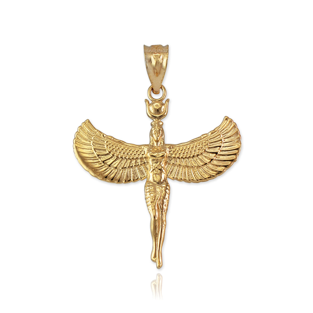 Gold Isis Egyptian Winged Goddess Pendant Necklace Karma Blingz