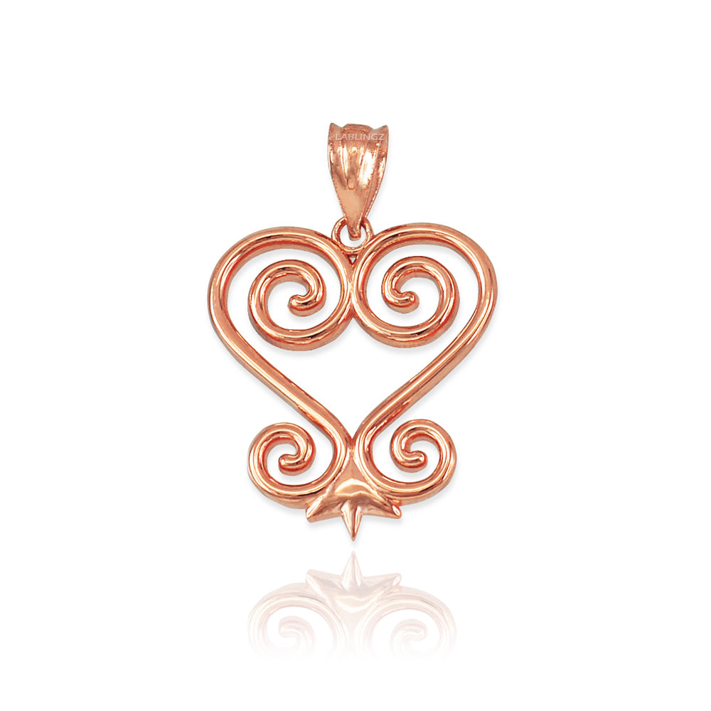 Gold African Adinkra Sankofa Heart Pendant Necklace (yellow, white, rose gold, 10K, 14K) Karma Blingz