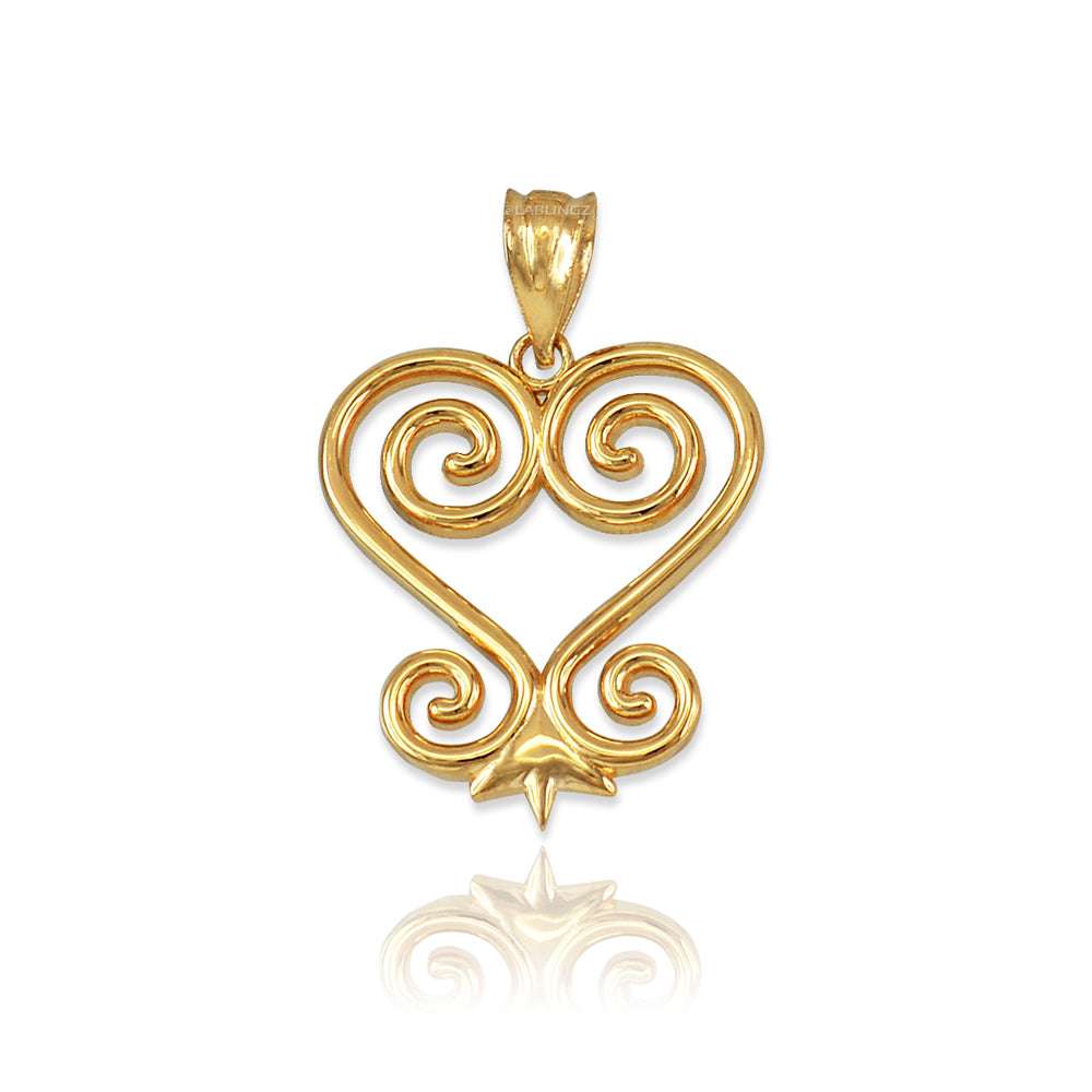 Gold African Adinkra Sankofa Heart Pendant Necklace (yellow, white, rose gold, 10K, 14K) Karma Blingz