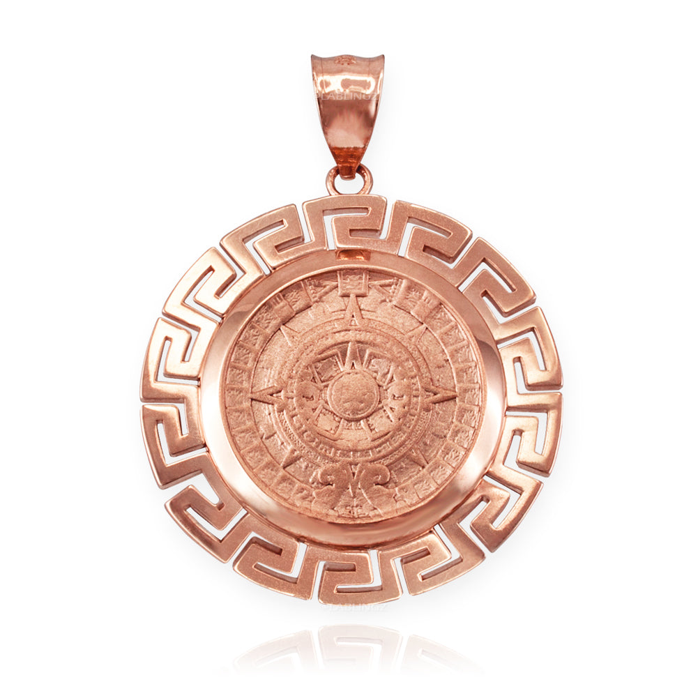 Gold Aztec Bezel Mayan Sun Calendar Pendant (yellow, white, rose gold, 14k, 10k) Karma Blingz