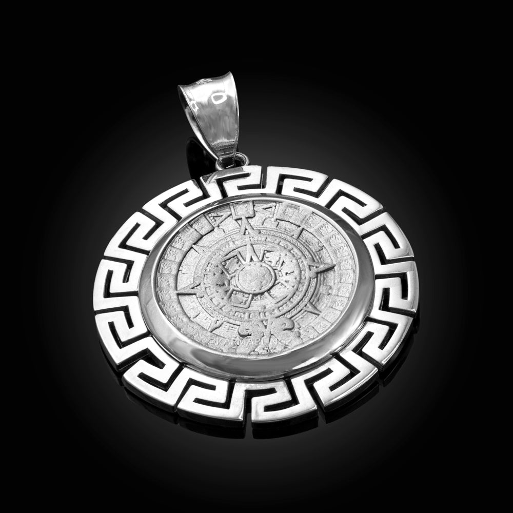 Gold Aztec Bezel Mayan Sun Calendar Pendant (yellow, white, rose gold, 14k, 10k) Karma Blingz
