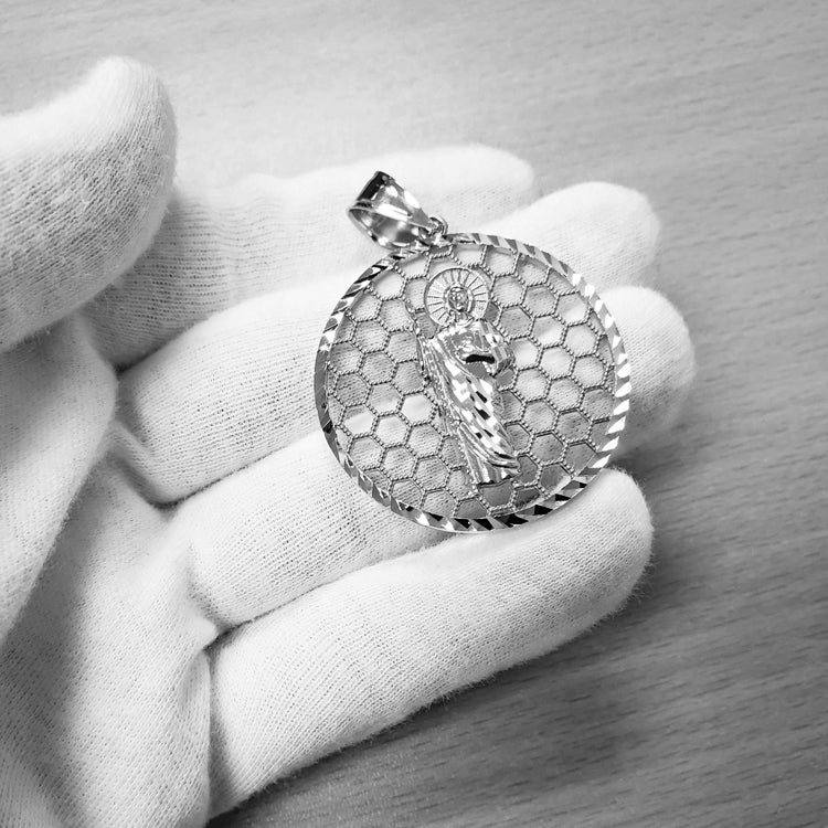 Sterling Silver Saint Jude Round Honeycomb DC Pendant Karma Blingz