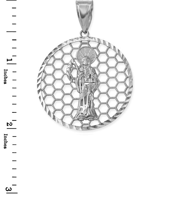 Sterling Silver Santa Muerte Round Honeycomb DC Pendant Karma Blingz