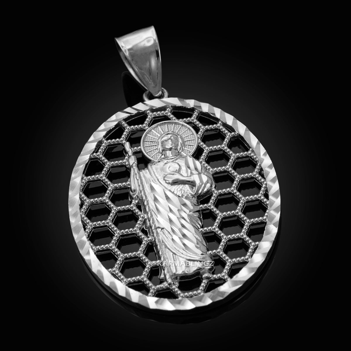 Sterling Silver Saint Jude Oval Honeycomb DC Pendant Karma Blingz