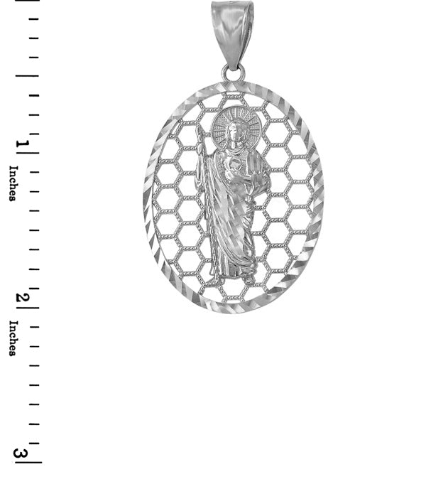Sterling Silver Saint Jude Oval Honeycomb DC Pendant Karma Blingz