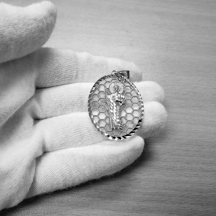 Sterling Silver Saint Jude Oval Honeycomb DC Pendant Karma Blingz
