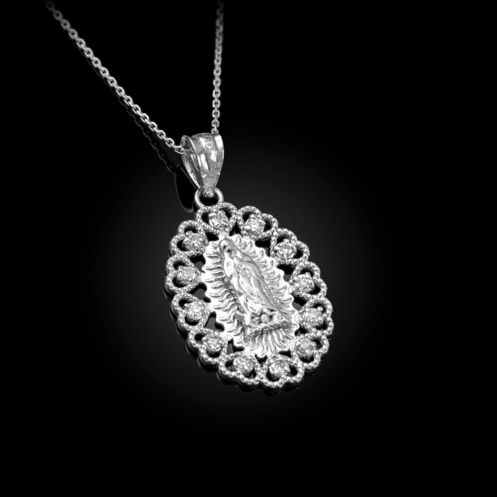 Gold Virgin Mary Our Lady of Guadalupe Filigree CZ Pendant Necklace Karma Blingz