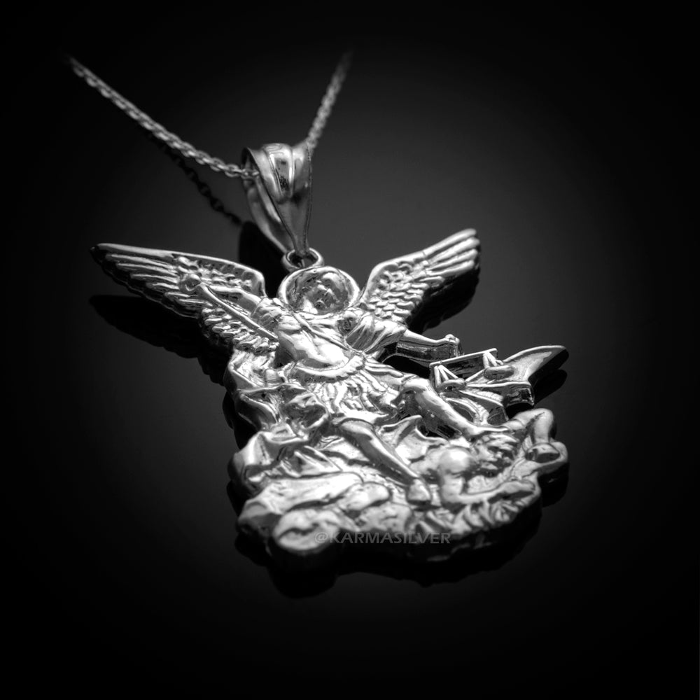 Gold Saint Michael Pendant Necklace (yellow, white, rose gold) Karma Blingz