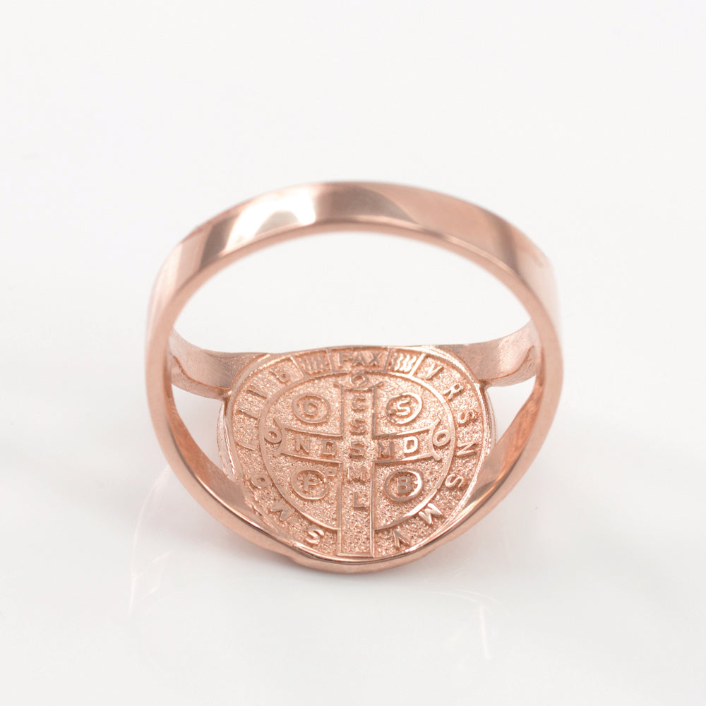 Rose Gold Saint Benedict Medallion Womens Ring Karma Blingz
