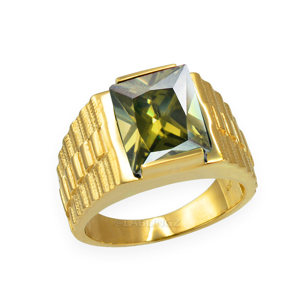 10K Yellow Gold Men's Square CZ Birthstone Ring Karma Blingz