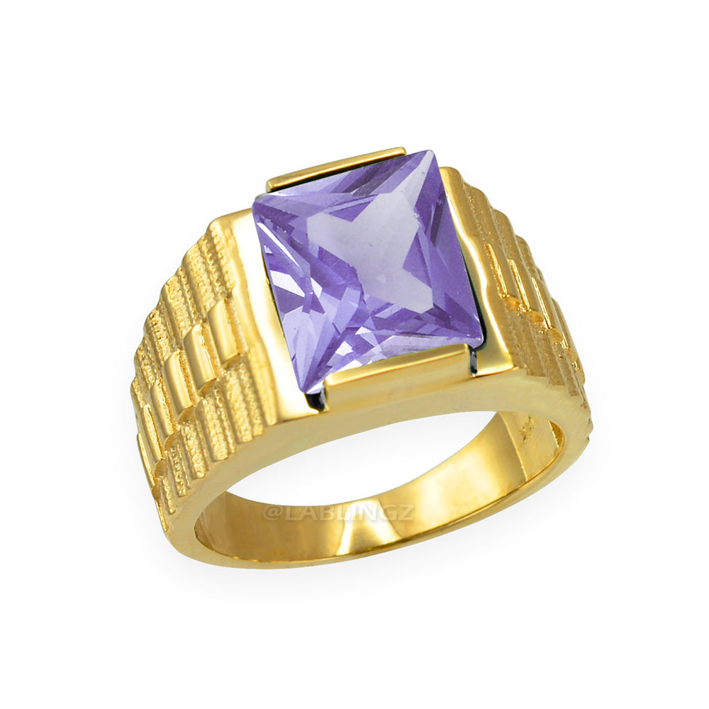 10K Yellow Gold Men's Square CZ Birthstone Ring Karma Blingz