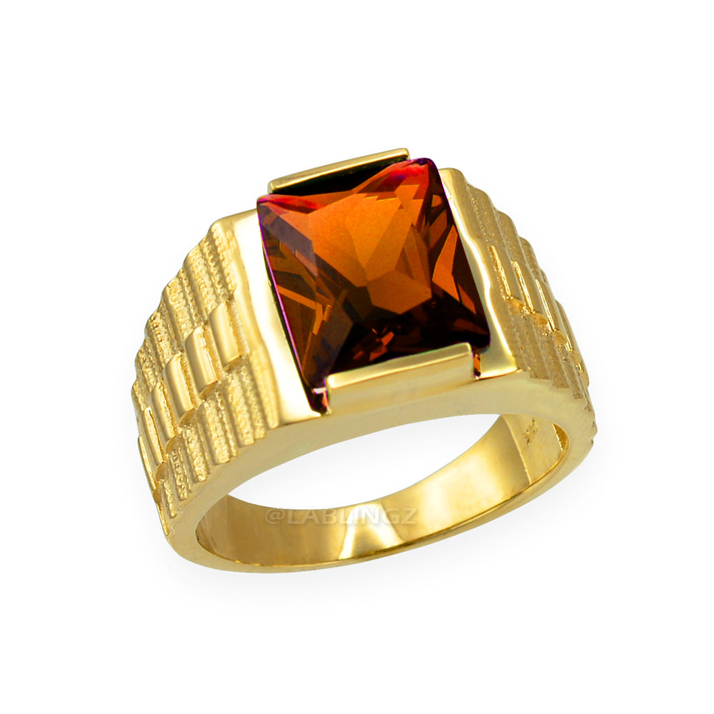 10K Yellow Gold Men's Square CZ Birthstone Ring Karma Blingz