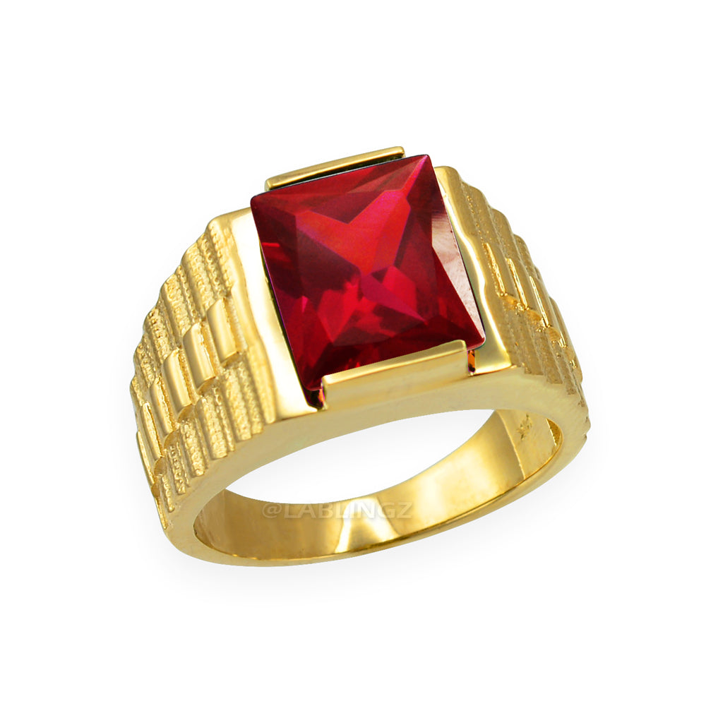 10K Yellow Gold Men's Square CZ Birthstone Ring Karma Blingz