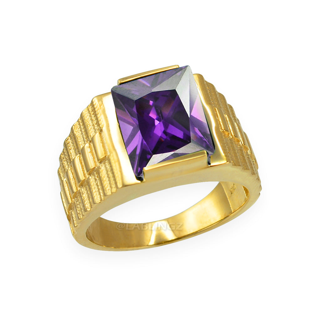 10K Yellow Gold Men's Square CZ Birthstone Ring Karma Blingz