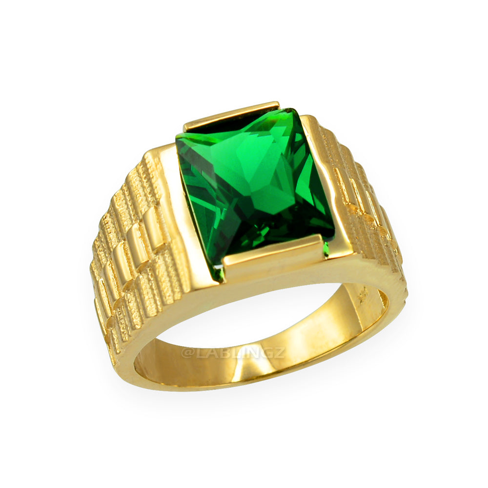 10K Yellow Gold Men's Square CZ Birthstone Ring Karma Blingz