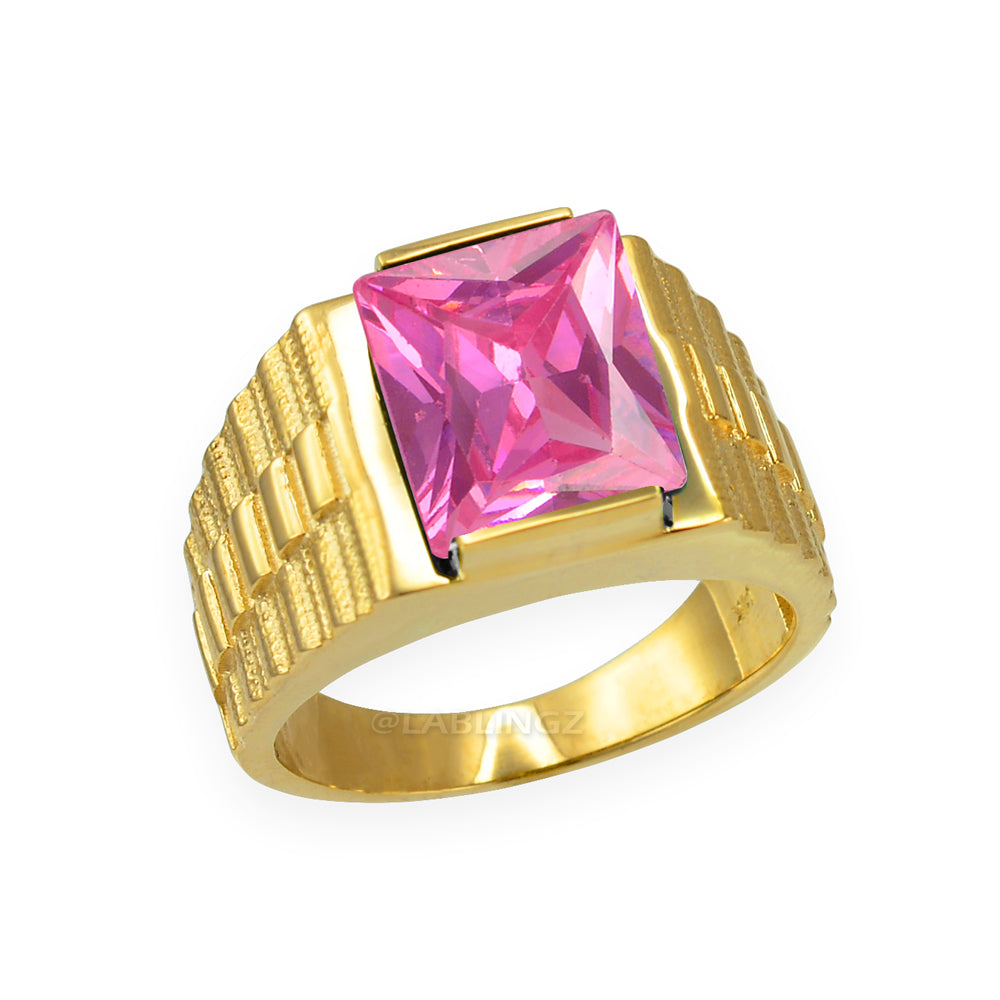 10K Yellow Gold Men's Square CZ Birthstone Ring Karma Blingz