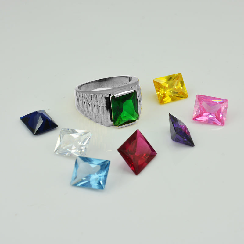 10K White Gold Men's Square CZ Birthstone Ring Karma Blingz