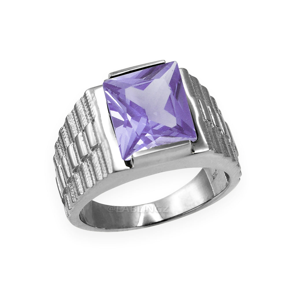 10K White Gold Men's Square CZ Birthstone Ring Karma Blingz
