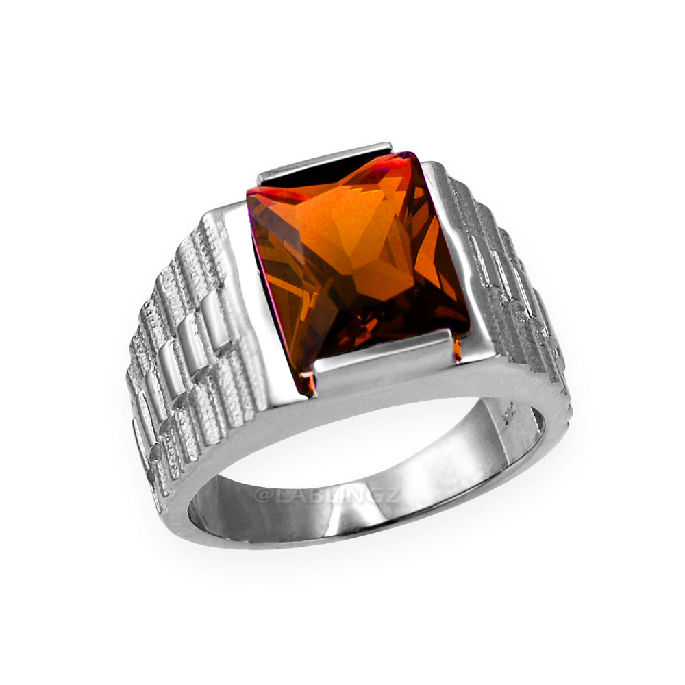 10K White Gold Men's Square CZ Birthstone Ring Karma Blingz