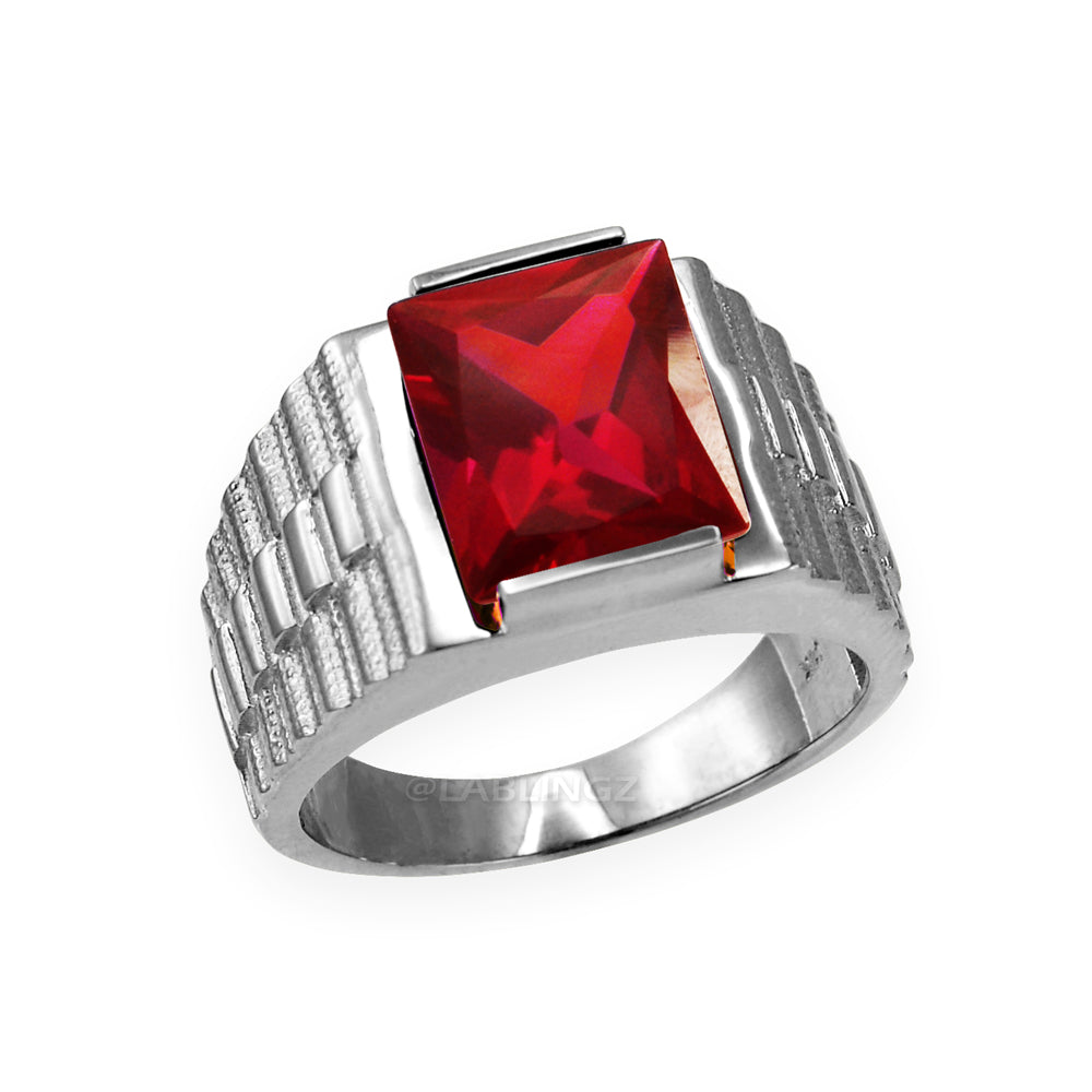 10K White Gold Men's Square CZ Birthstone Ring Karma Blingz