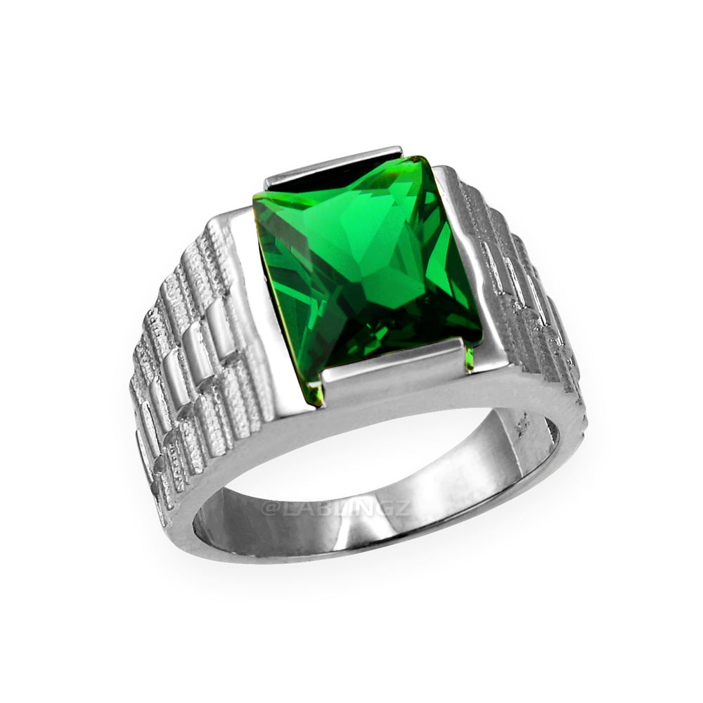10K White Gold Men's Square CZ Birthstone Ring Karma Blingz