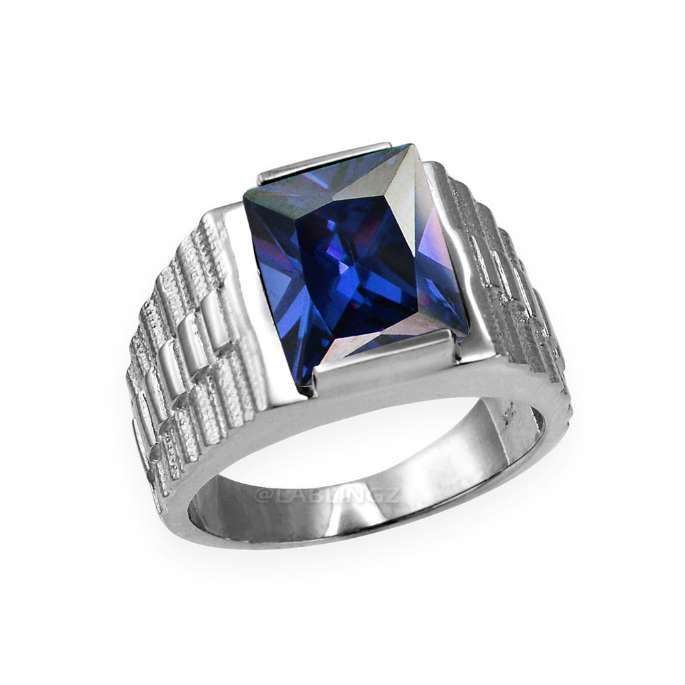 10K White Gold Men's Square CZ Birthstone Ring Karma Blingz
