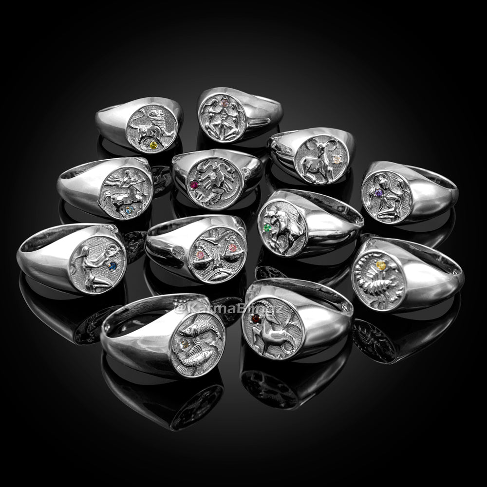 White Gold Genuine Birthstone Zodiac Ring Karma Blingz