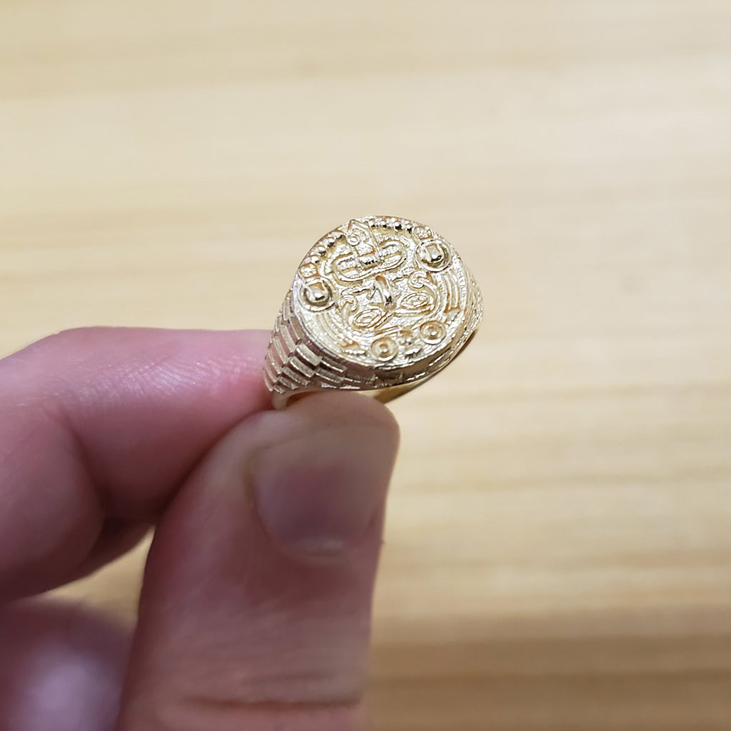 Gold Aztec Mayan Sun Rugged Ring Karma Blingz
