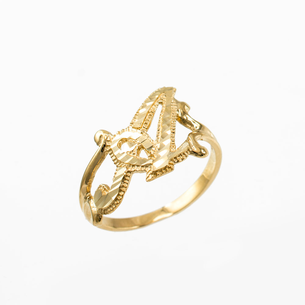 10K Yellow Gold Sparkle-Cut Letter Initial Script Ring Karma Blingz