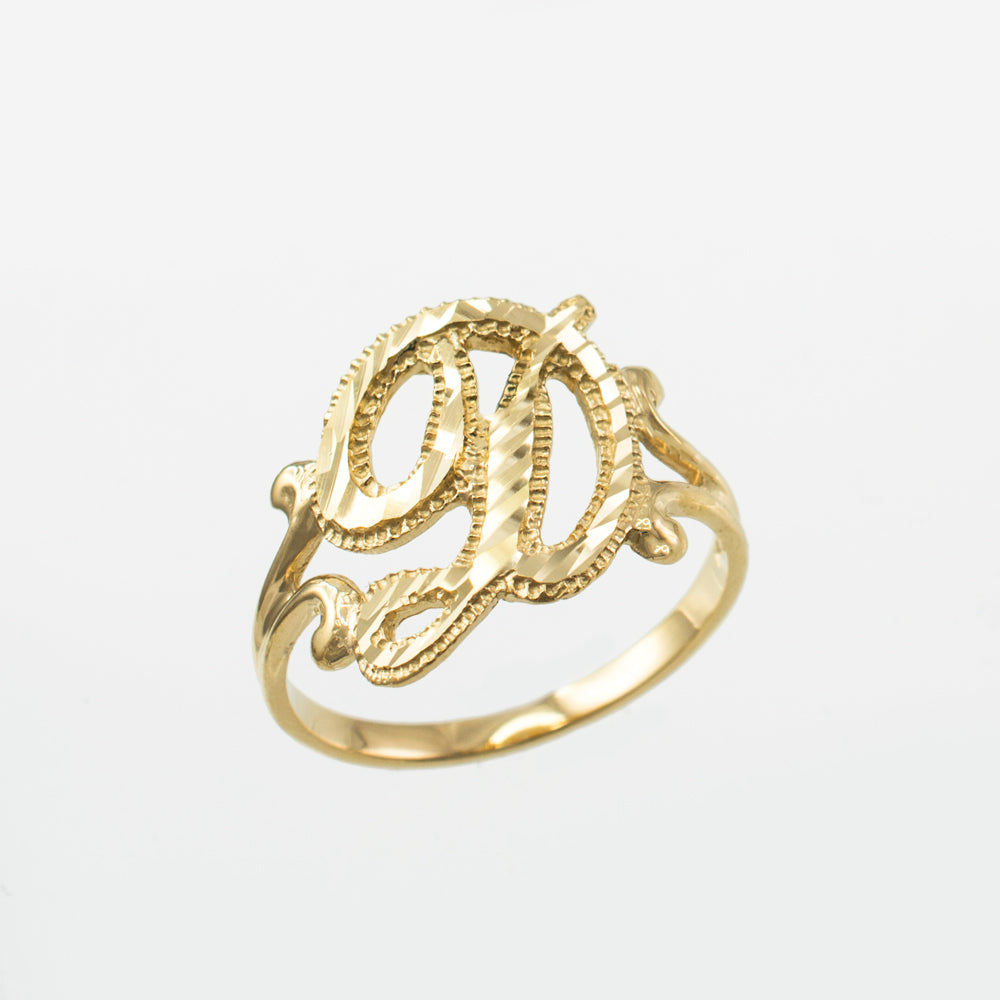 10K Yellow Gold Sparkle-Cut Letter Initial Script Ring Karma Blingz