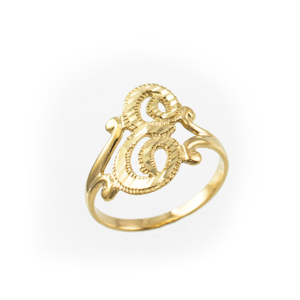 10K Yellow Gold Sparkle-Cut Letter Initial Script Ring Karma Blingz
