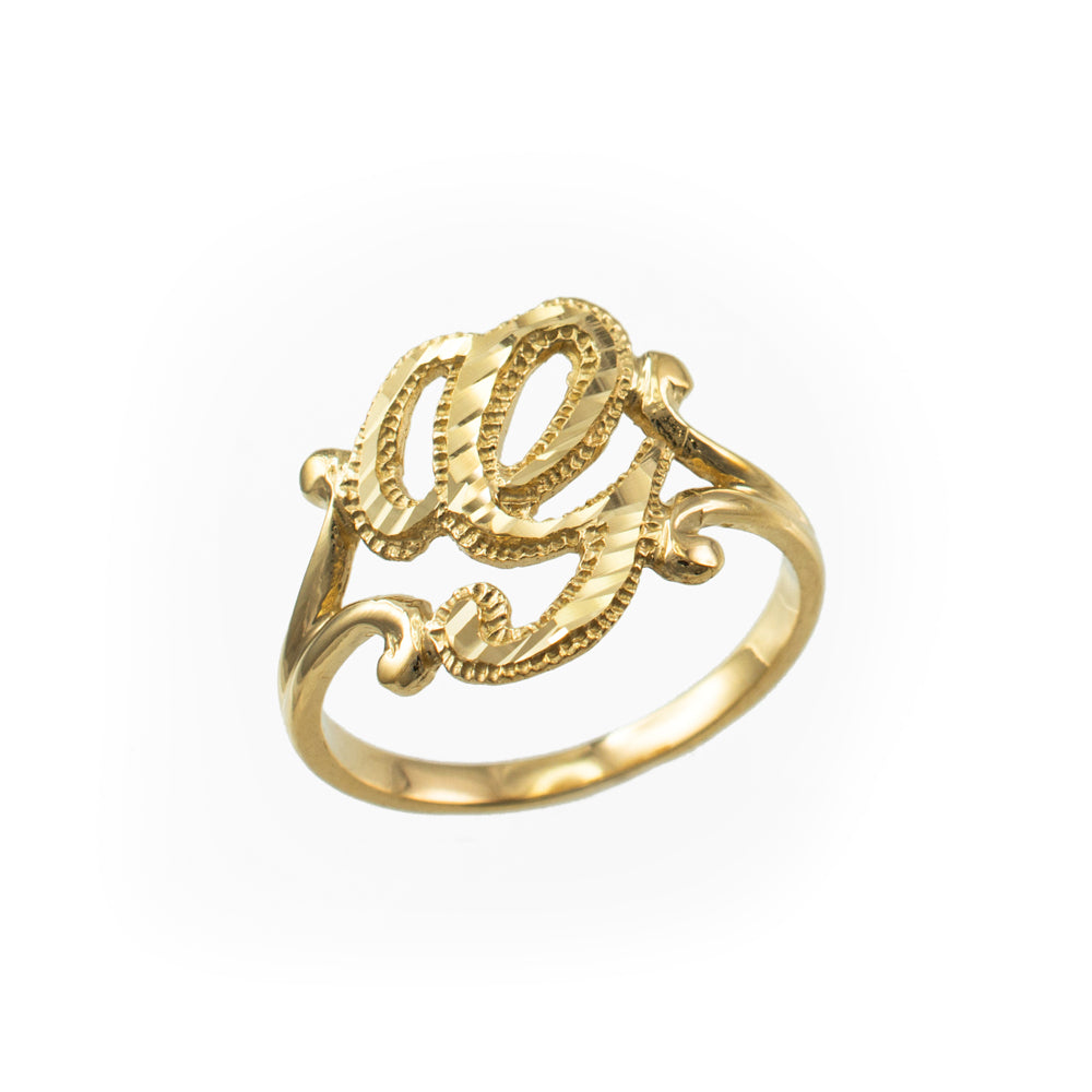 10K Yellow Gold Sparkle-Cut Letter Initial Script Ring Karma Blingz