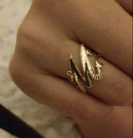 10K Yellow Gold Sparkle-Cut Letter Initial Script Ring Karma Blingz