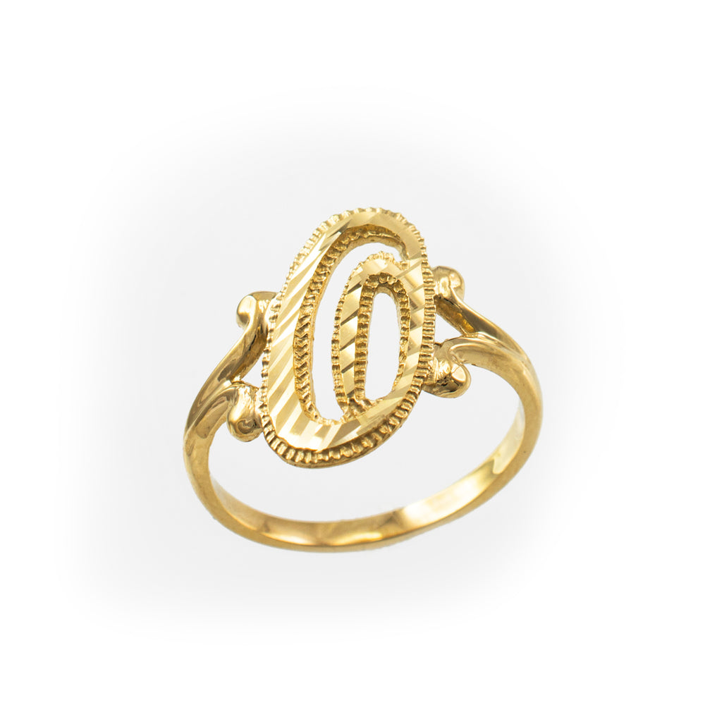 10K Yellow Gold Sparkle-Cut Letter Initial Script Ring Karma Blingz