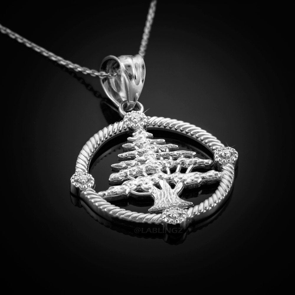 Gold Cedar Tree of Lebanon Diamond Pendant Necklace (10k, 14k, yellow, white, rose gold) Karma Blingz