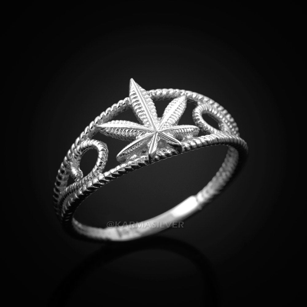 Sterling Silver Marijuana Leaf Womens Filigree Ring Karma Blingz